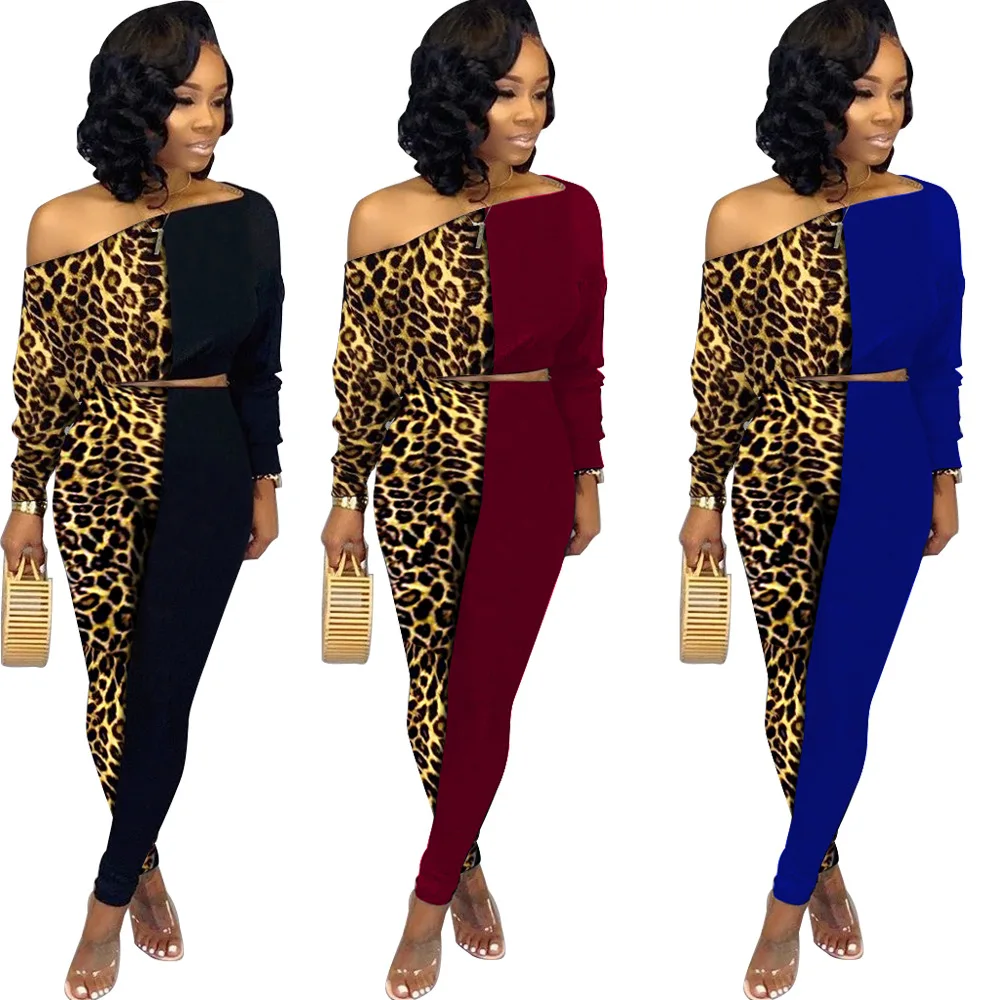 

Пикантное леопардовое платье без бретелек из двух предметов для ночного клуба короткий топ на весну и лето и облегающие брюки комплект из д...