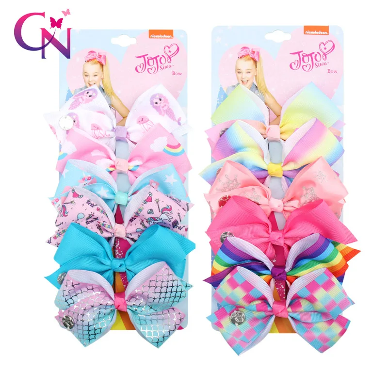 Бант для девочек CN 6 шт./компл. 3 5/5 дюймов банты JoJo Siwa с радужным принтом бант из