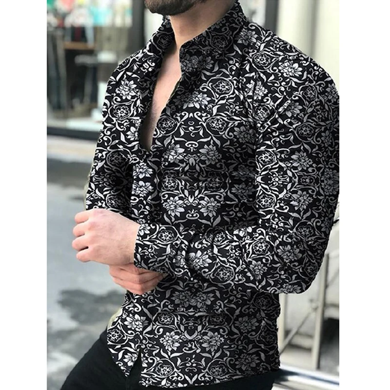 

Men Shirt Long Sleeve Top 2021 Floral Male Blouse Casual Shirts Summer Autumn Shirts hawaiian Men Clothes Camisa Masculina