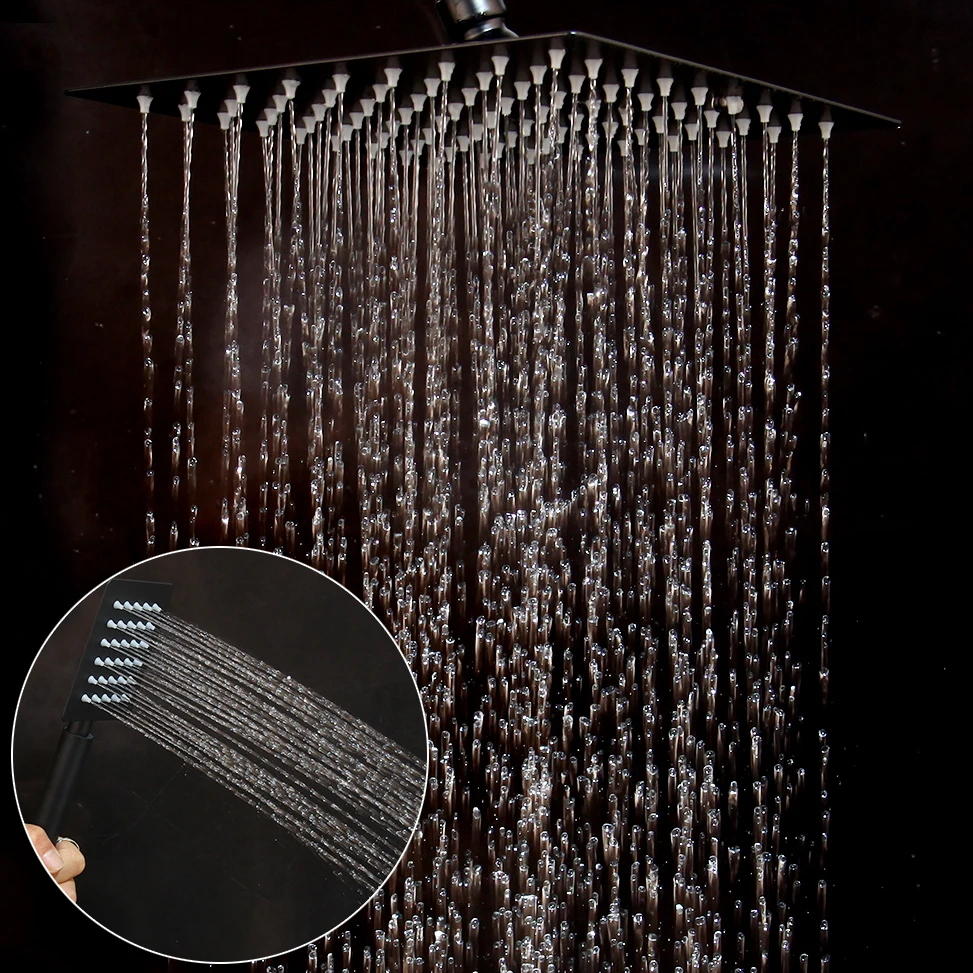 torayvino matte black wall mounted rainfall shower faucet with storage shelf bathroom bathtub shower faucets mixer tap combo set free global shipping