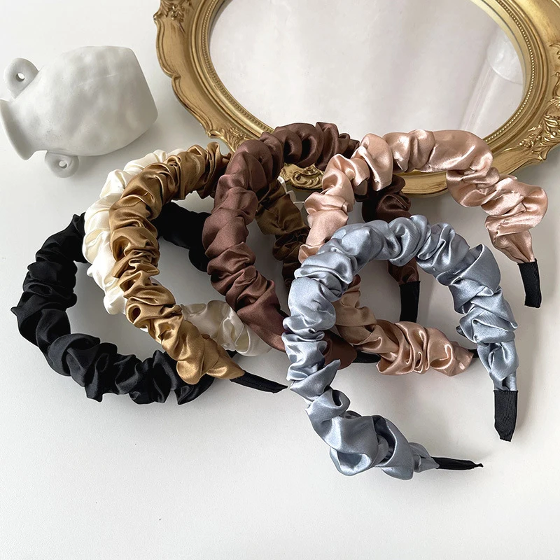 

Imitation Silk Ruched Headband Bubble Pleated Hair Hoop Lady Simple Solid Color Hairband Wrinkled Head Hoop Bandana Headwrap