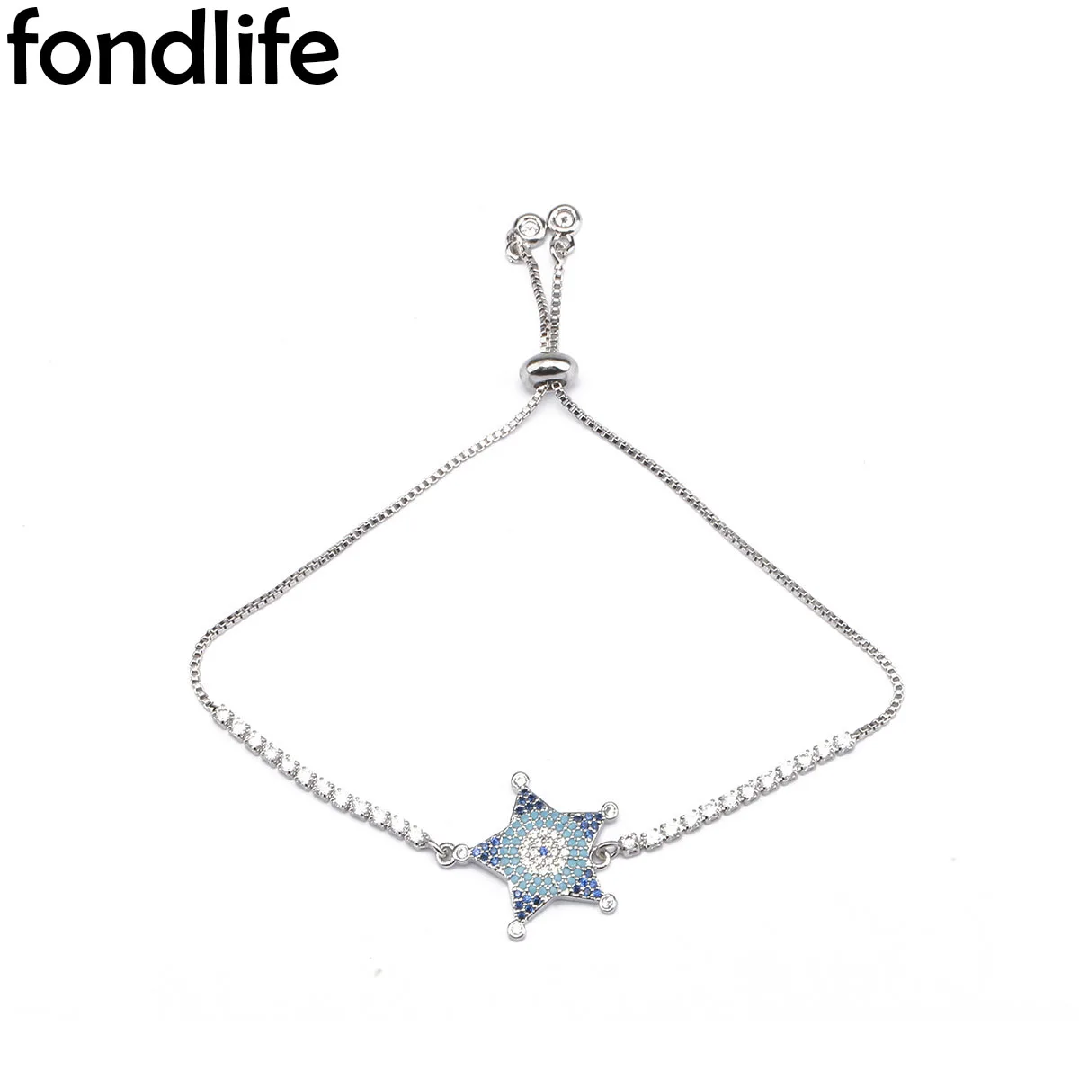 

AAA Shiny Luxury Brass Blue Zircon Turkish Evil Eye Pattern Bracelet For Women Jewelry Rope Chain Five-pointed Star Bangle Gift