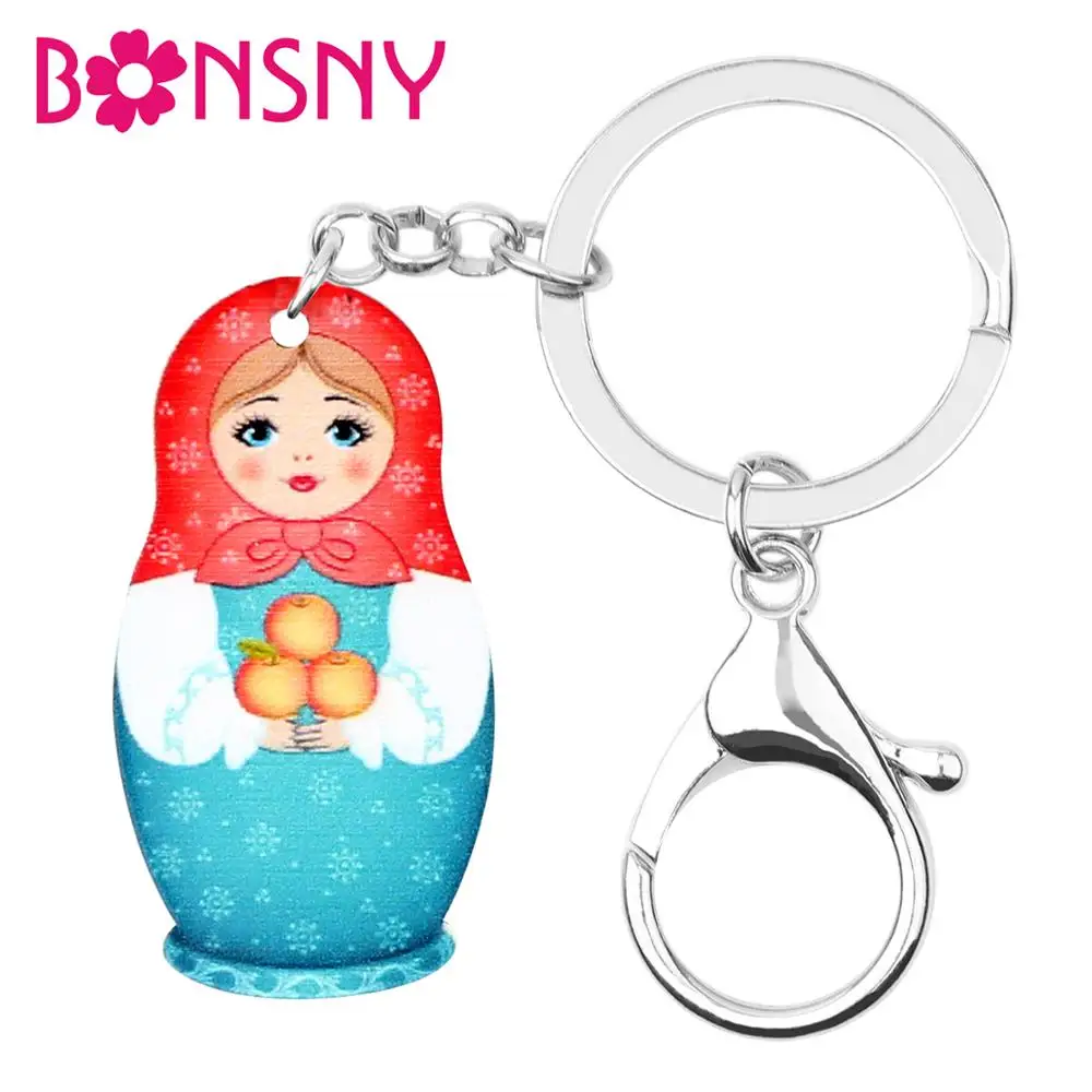 Bonsny акриловая оранжевая Матрешка русская кукла девочка брелки кольца для ключей