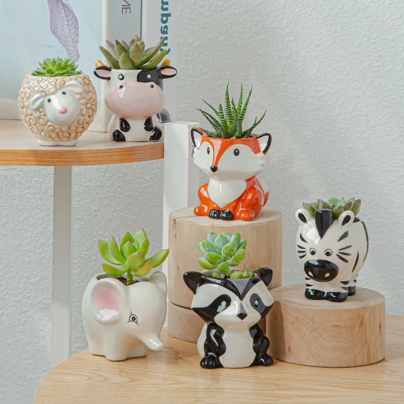 

Cartoon Animal Miniature Model Decoration Succulent Flower Pot Creative Home Gardening Plants Potted Ceramic Flowerpots Ornament