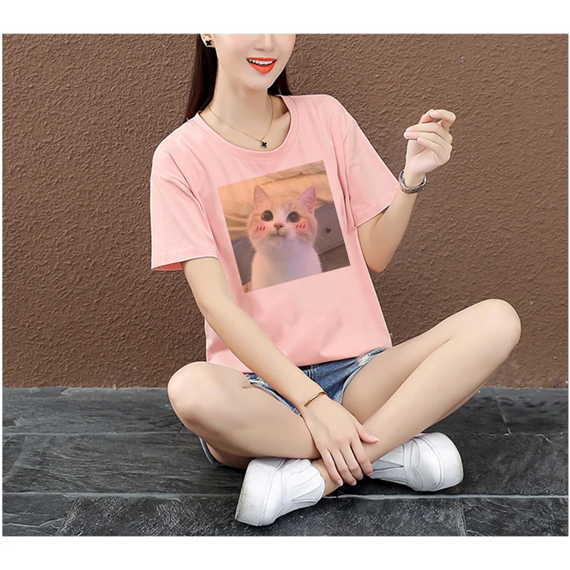 Корейская летняя Милая футболка Ulzzang с принтом кота любит животных и собак топы