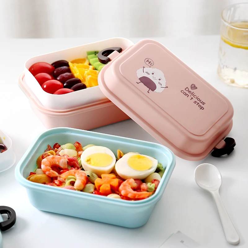1000ml Rectangle Lunch Box Microwave Japan Bento for Kids Food Container Storage Portable School Picnic With Spoon | Дом и сад