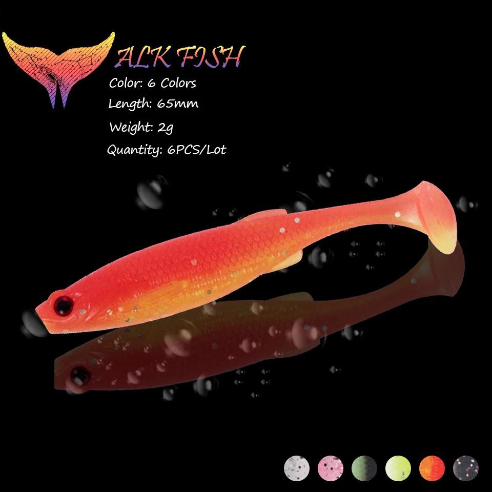 WALK FISH 6 шт./лот мягкие приманки 65 мм/2 г светящаяся рыболовная приманка силиконовые