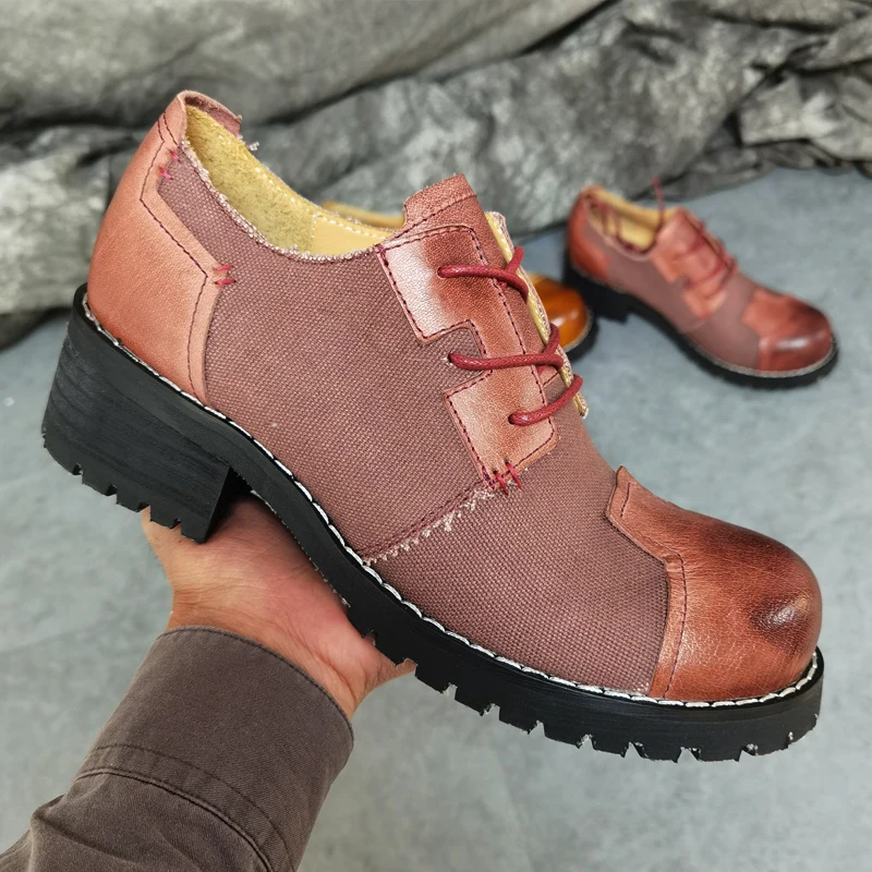 Мужские парусиновые туфли на платформе со шнуровкой