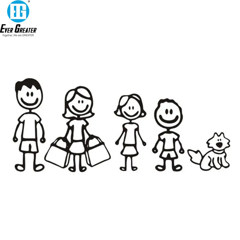 

Cartoon Big Family Car Stickers Vinyl Car Styling for Dad Mom Kids Dog Cat Pattern Car Window Decal Black/Silver