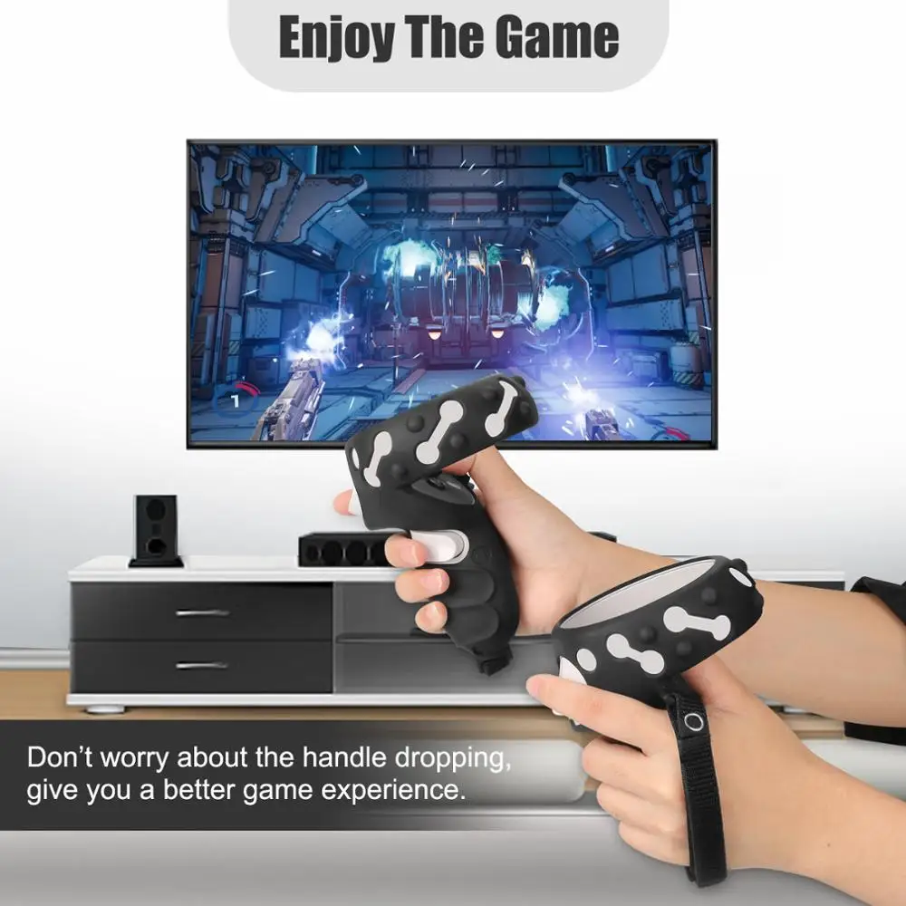 

3in1 Touch Controller Silicone Grip Ring Cover+Adjustable Hand Strap +Thumb Caps for Oculus Quest 2 VR Protective Accessories