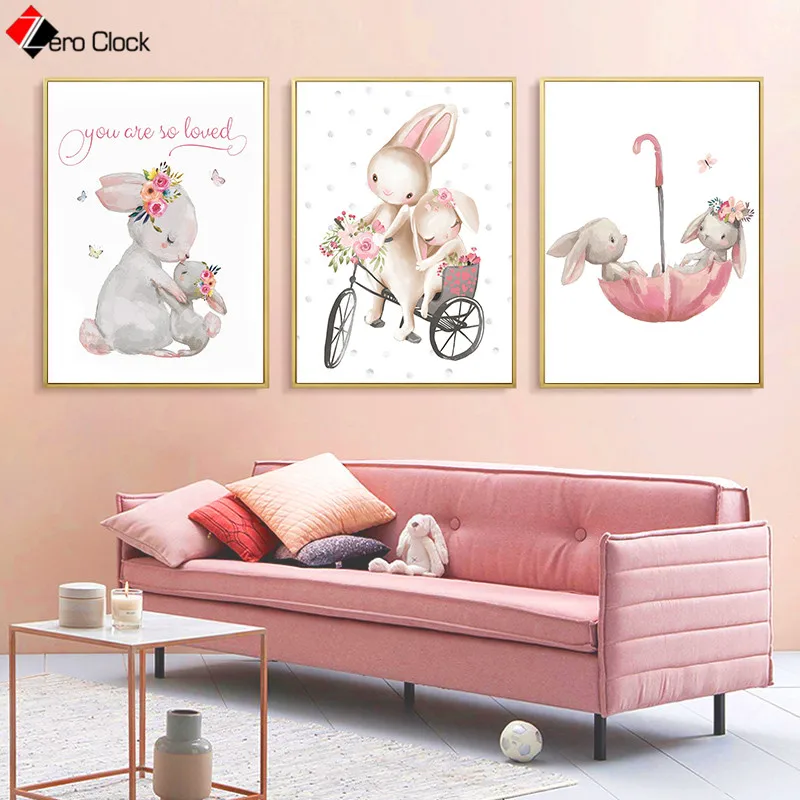 Принт с кроликом Постер для родителей и детей живопись на холсте мультфильмы