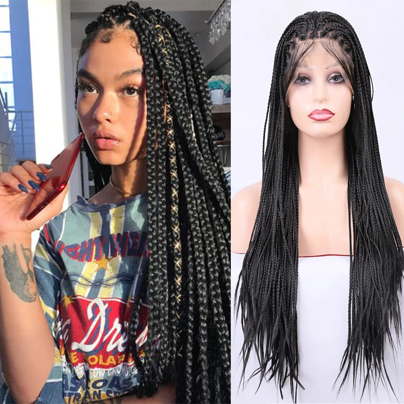 

Black Braid African Synthetic 13*4 Lace Wigs 26inch Braided Wigs Braiding Hair For Black Women Babyhair Box Braids Cornrow Wig