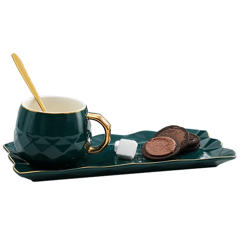 

Black Ceramic coffee Cup Modern European Leisure Entertainment Gift Mug with Spoon Three-piece Cups and Saucer Set Dinkware
