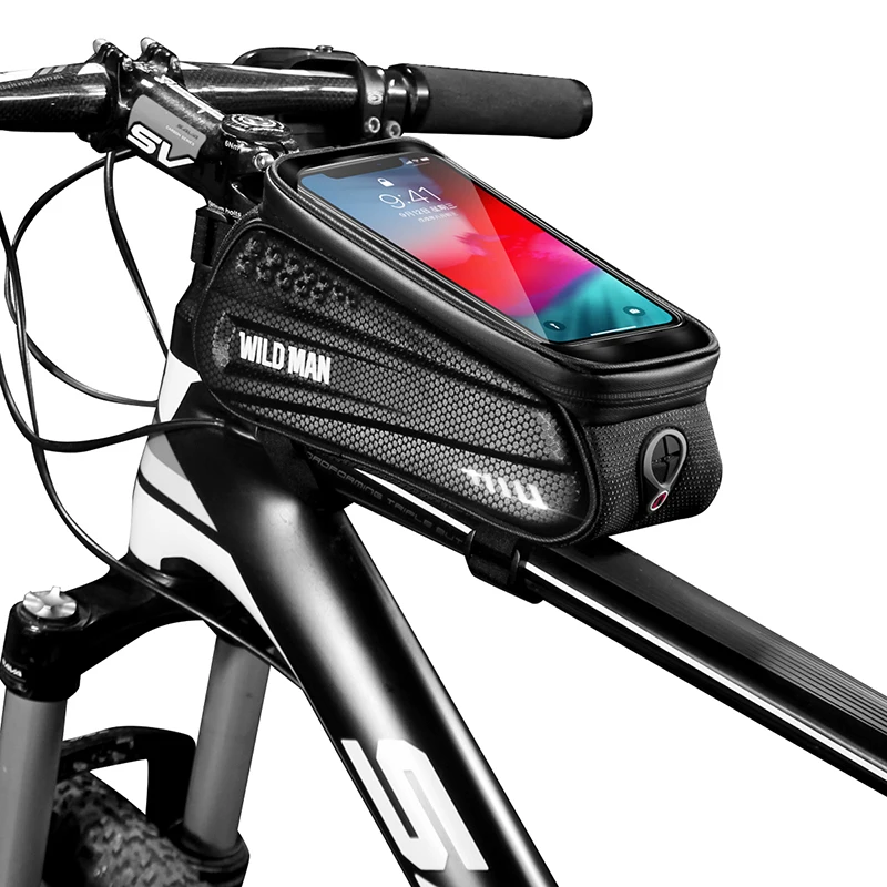 

WILD MAN Bicycle Holder Frame Front Top Tube Cycling Bag Waterproof Phone Holder Case Touchscreen Cycling Bag MTB Stand