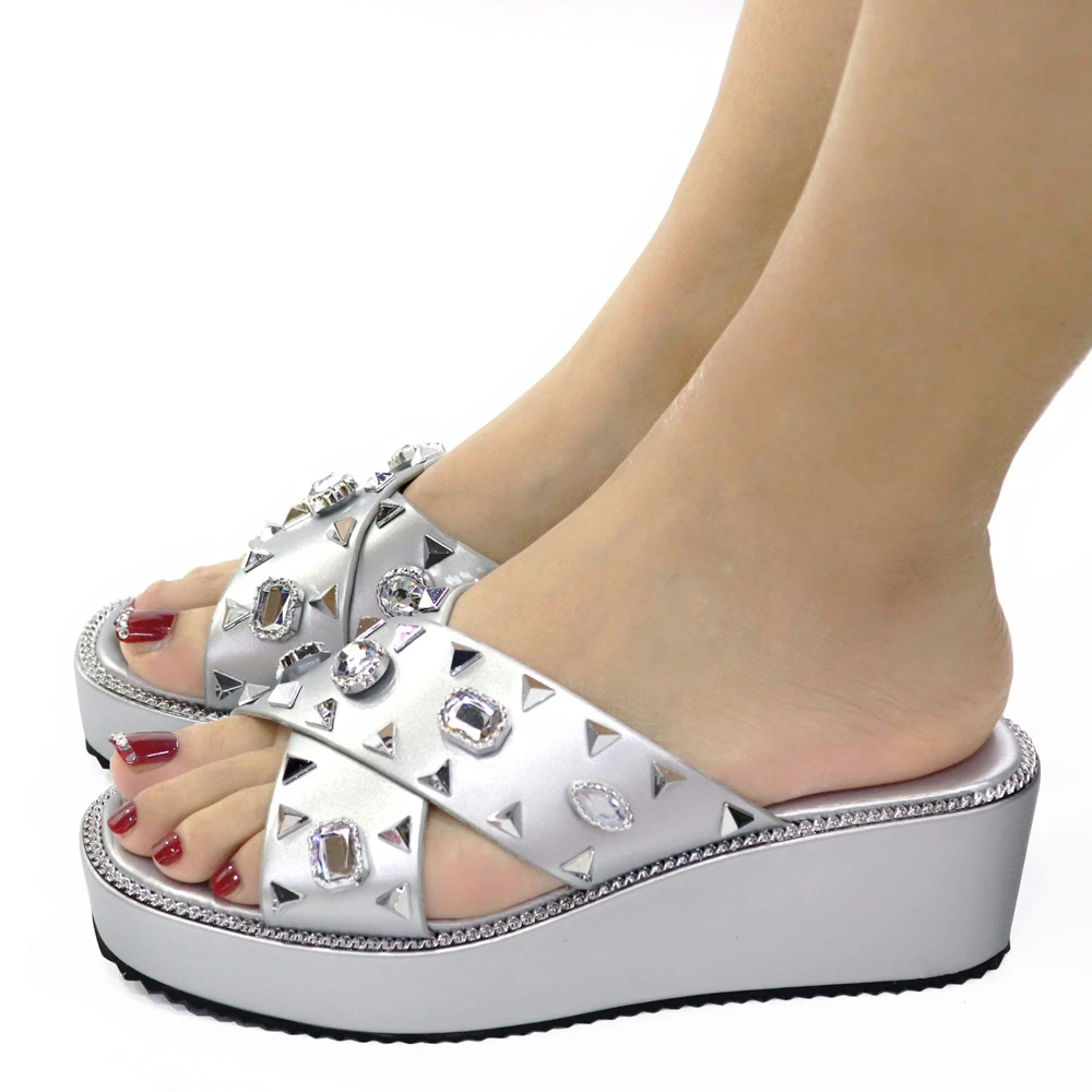 Beautiul серебро Для женщин Обувь на высоких каблуках на танкетке Стиль африканские туфли для вечерние CR122, высота каблука 5,5 см