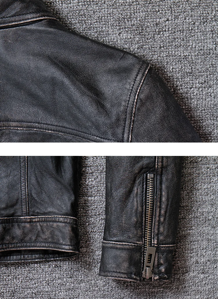 Куртка мужская из натуральной коровьей кожи в винтажном стиле Байкерская