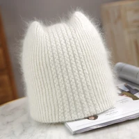 warm lovely winter knitted hats for women casual soft warm angola rabbit fur beanie hats for glris lady bonnet gorros