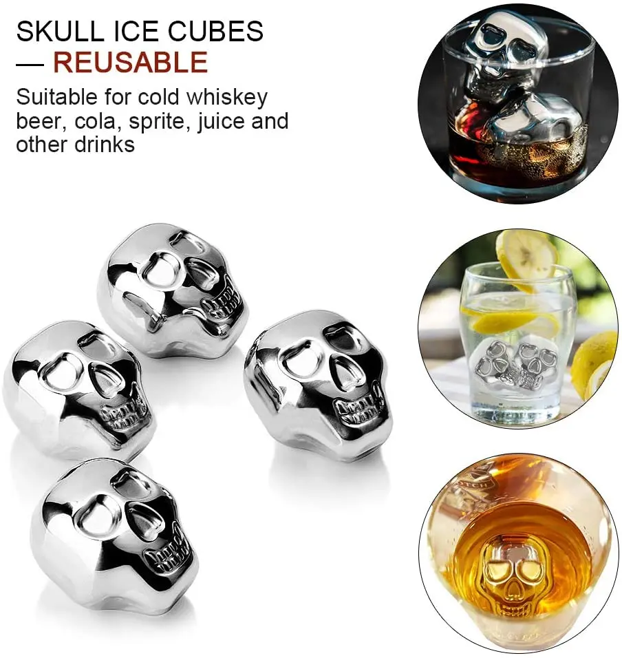 Кубики для виски и водки Beeman охладитель из нержавеющей стали с черепом напитков