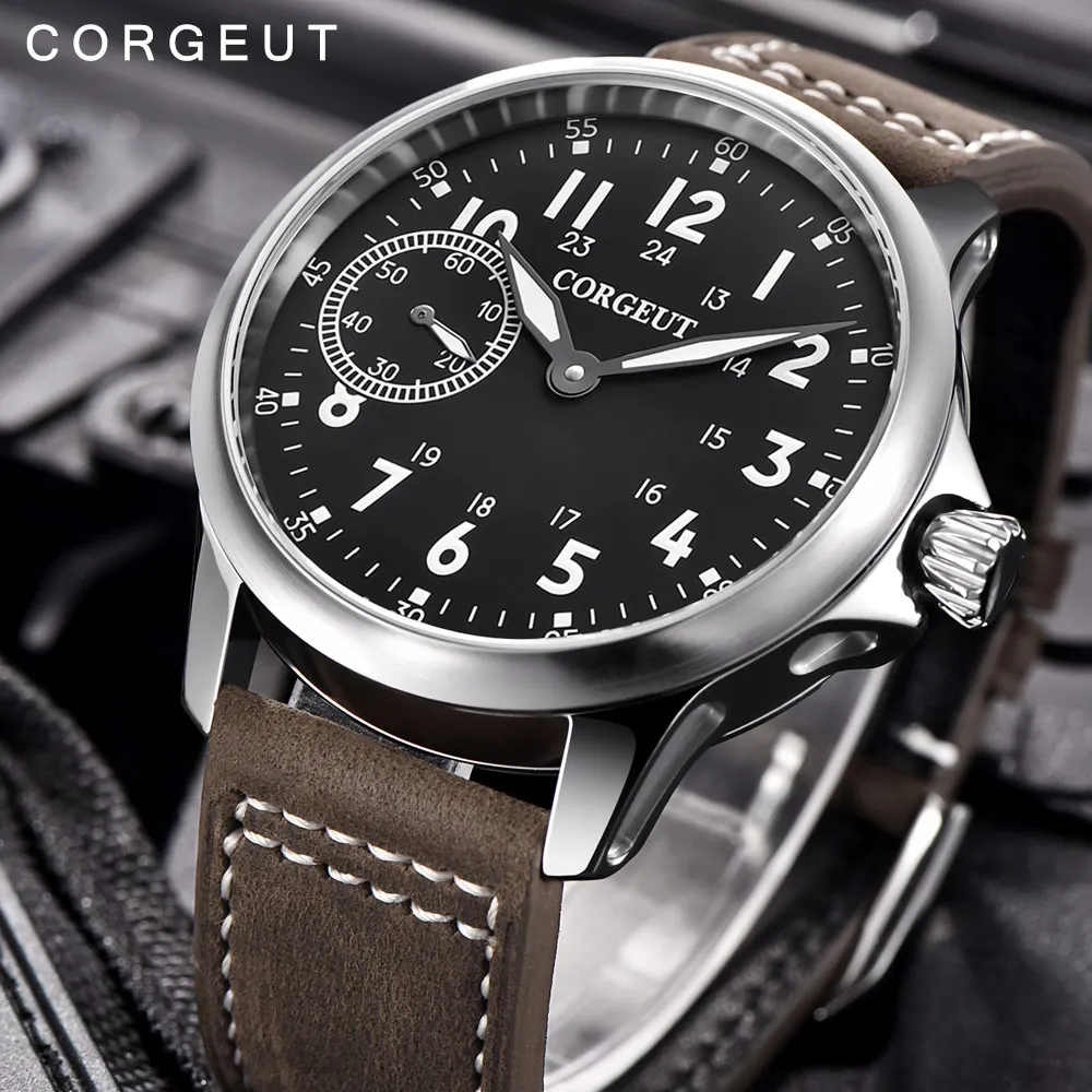 Corgeut Men Male Military Army sport Clock Classic  Sapphire Crystal ST 6497 Mechanical Hand Winding luminous Wrist Watch