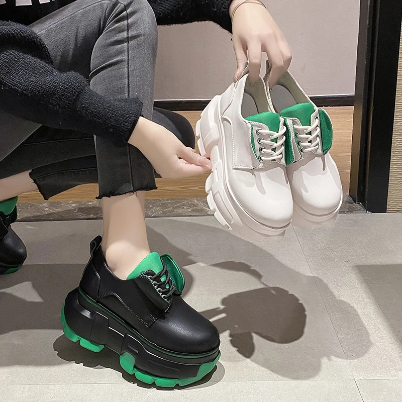 

Женские туфли на плоской платформе со шнуровкой, женские повседневные кроссовки в минималистичном стиле, женская дизайнерская обувь с высо...