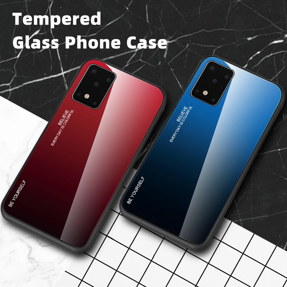 KEYSION Gradient Glass Case for Samsung Galaxy S20 Ultra S10 Plus S9 Note 10 Phone Cover A71 A51 A70 A50S A20 M30S |