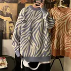 Мужской теплый Свитер оверсайз Privathinker, корейский уличный Модный пуловер с принтом зебры, мужская одежда на каждый день