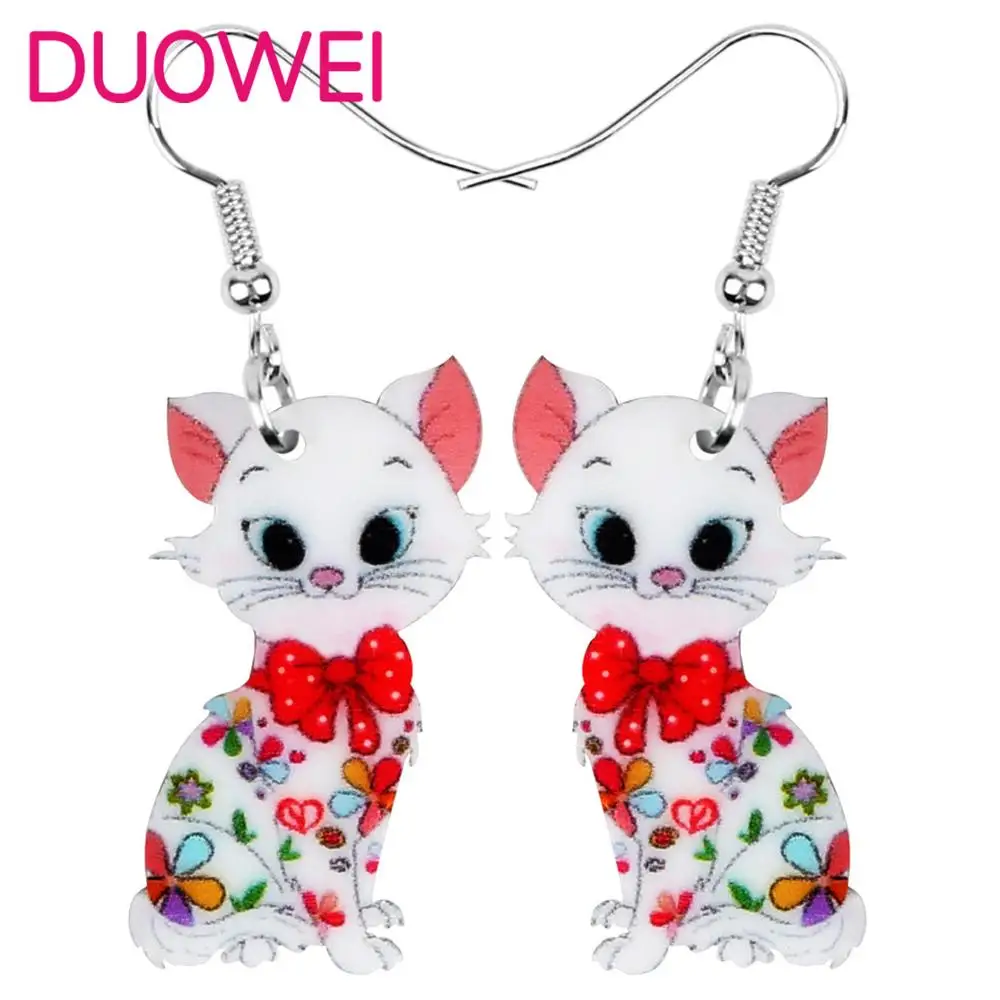 

DUOWEI Acrylic Anime Floral Cat Kitten Earrings Dangle Drop Animal Jewelry For Girls Women Girls Teens Kids Charm Gift Accessory