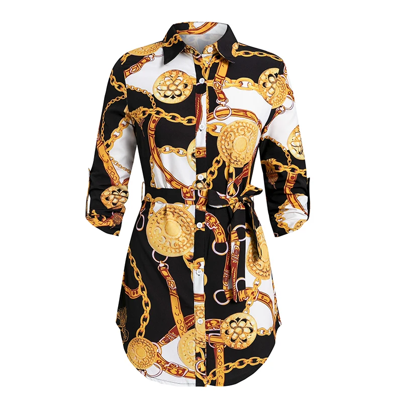 2019autumn Plus size Africa women dress retro chain print shirt Cozy sexy party club summer style vintage vestidos |