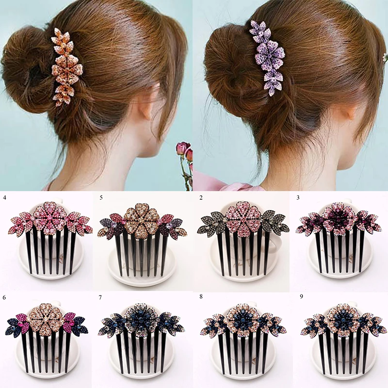 

Crystal Rhinestones Flower Hair Combs Clip Vintage Hairpins Women Hair Accessories Bridal Wedding Headdress Disk Headwear