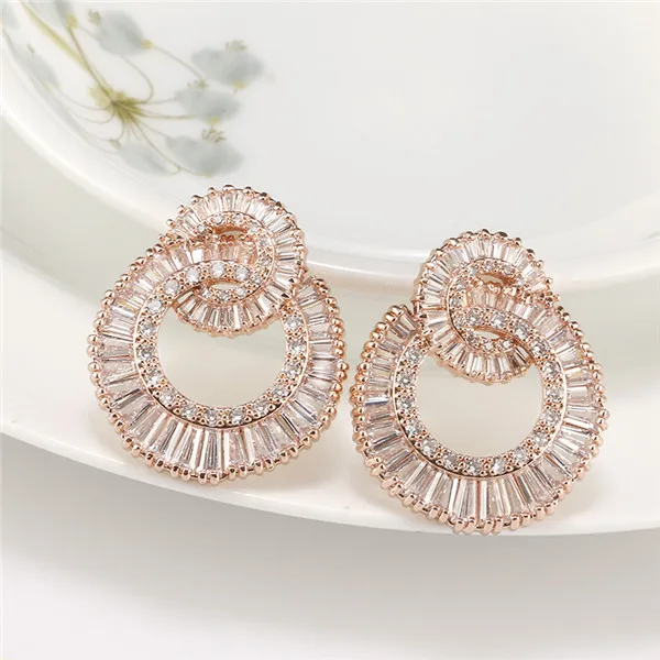 Big Rose Gold Zircon Горячая восемь стилей Роскошные блестящие микро украшенное кубическими камнями циркониевые серьги-гвоздики для женщин Свадебные серьги, ювелирные изделия CE03711 - Окраска металла: Big Rose Gold Zircon