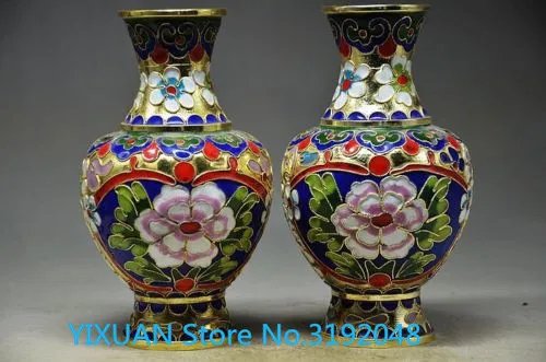 Пара ваза пиона бронзовая покрытая эмалью украшение | Дом и сад