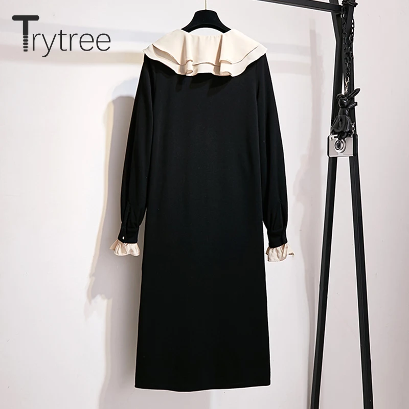 Осеннее женское Повседневное платье Trytree 2020 черное однобортное свободное