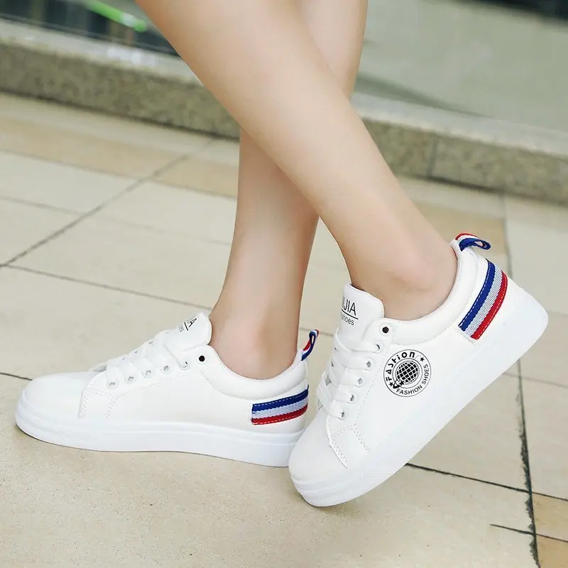 

2021 Women Casual Shoes Fashion Breathable Walking PU Leather Flat Shoes Woman White Sneakers Women Tenis Feminino Female Shoes