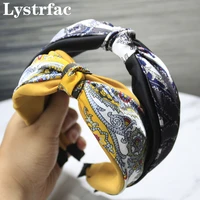 lystrfac new retro fashion splicing knot print headband for women wide double layer hairband hair hoop female hair accessories