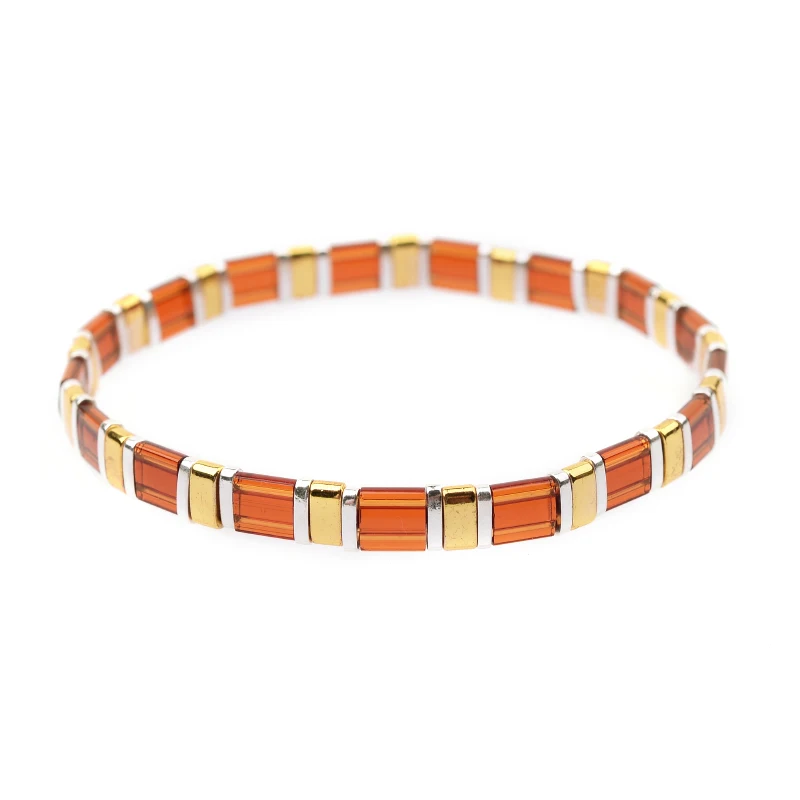 15-Amber Color 28 цветов, богемные браслеты Miyuki для женщин, модные массивные ювелирные изделия в стиле бохо, японские бусины Miyuki Delica Tila, эластичный браслет BC332 - Окраска металла: 15-Amber Color