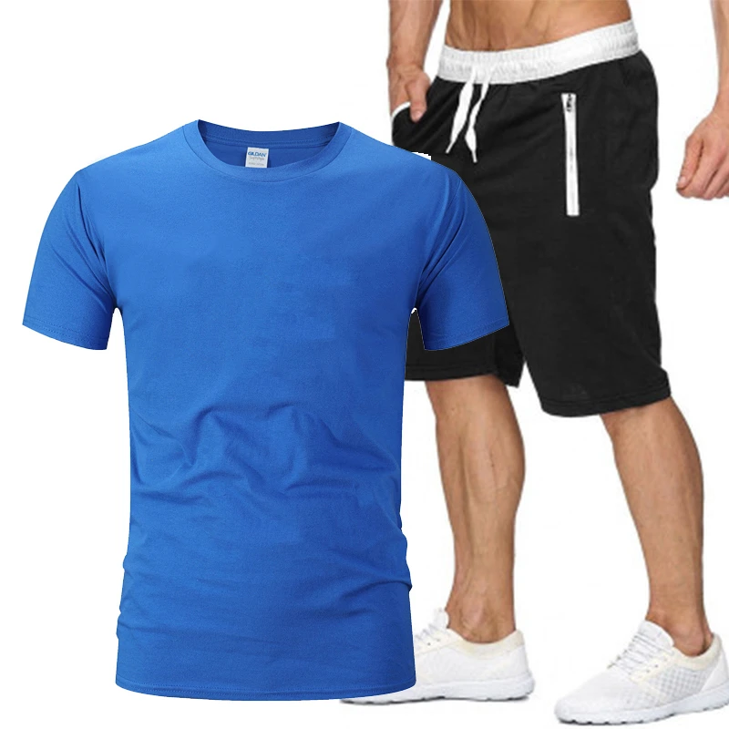 

Men's summer T-shirt suit 2 pieces of sportswear basketball suit fitness short sleeve + shorts suit O-neck cotton short sleeve