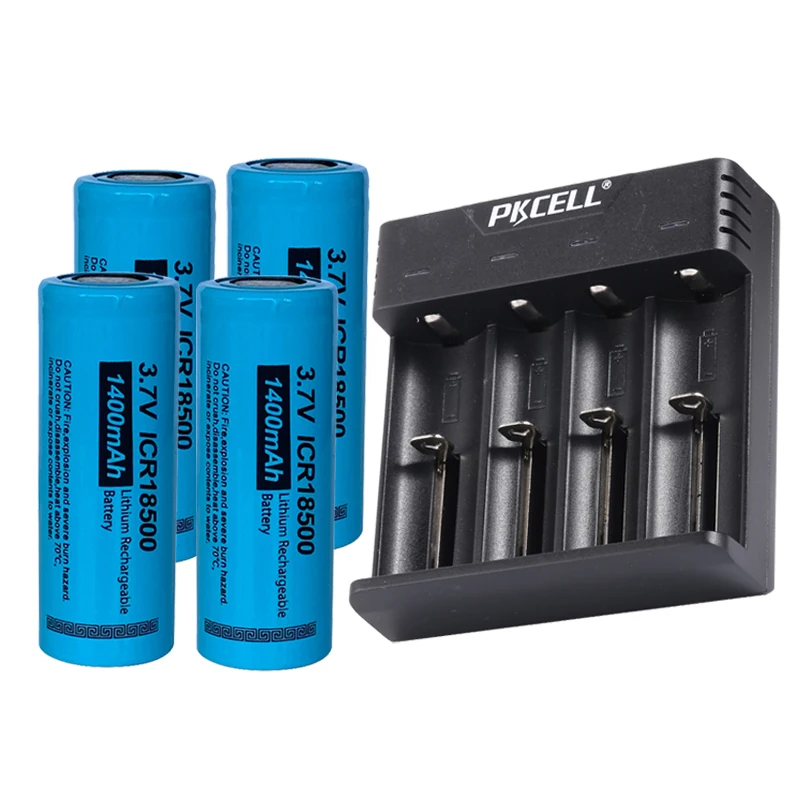 4PC PKCELL 3.7V ICR18500 Li-ion Rechargeable Battery 18500 li-ion Batteies 1400Mah and charger for AA/AAA 18650 battery | Электроника