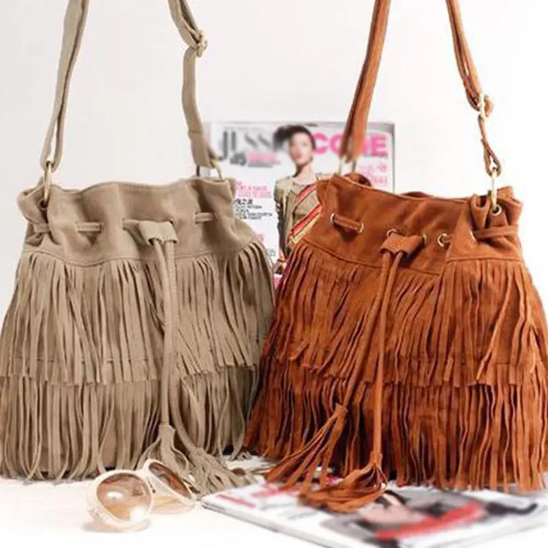 

Сумка-мессенджер Женская холщовая через плечо, с кисточками и шнурком