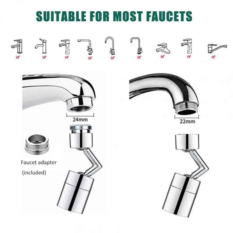 

720 Degrees Splash Filter Faucet Spray Head Anti Splash Filter Faucet 22-24mm Movable Kitchen Tap Water Saving Nozzle Sprayer