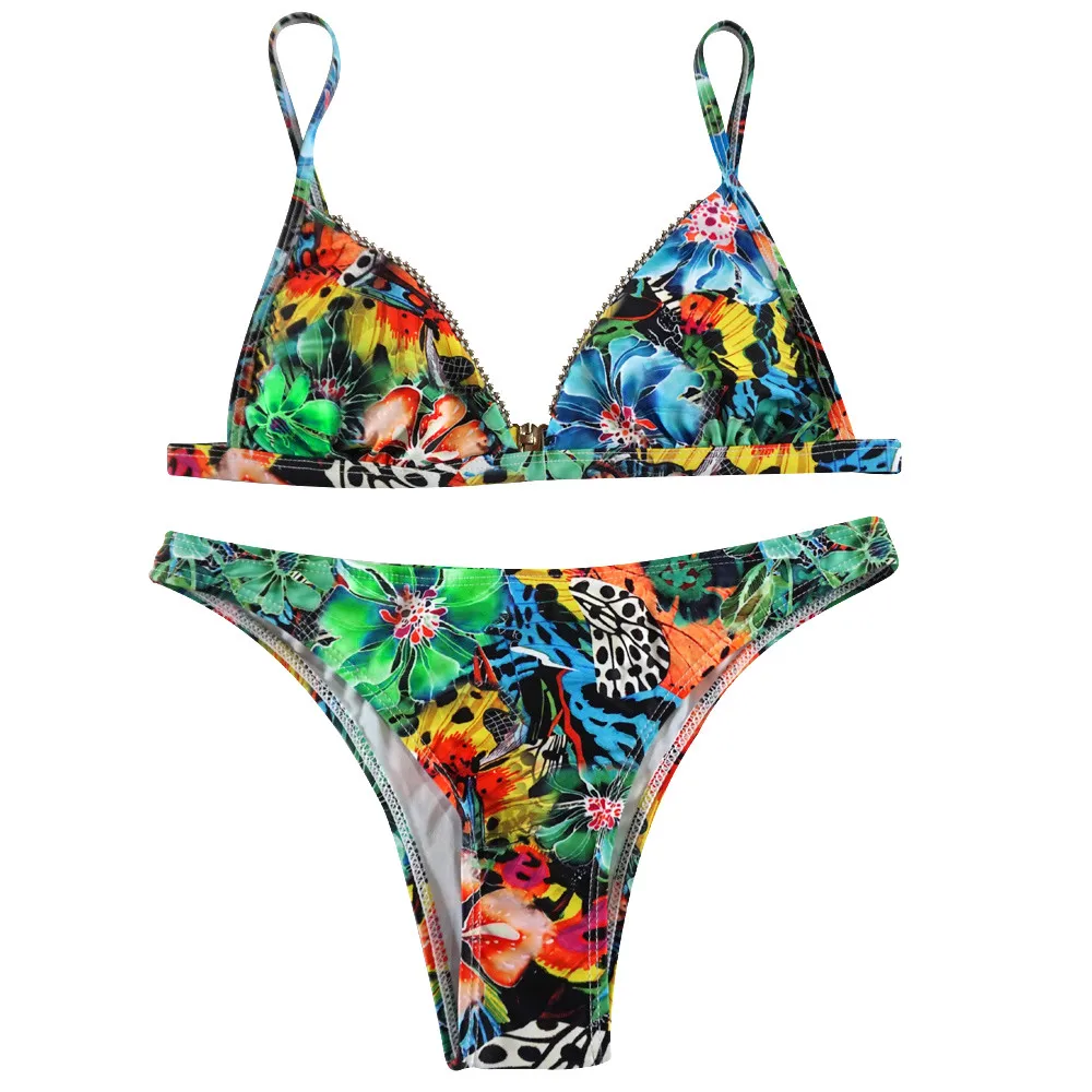 Женское микро-бикини цветочный принт купальник бикини сексуальное пляжный