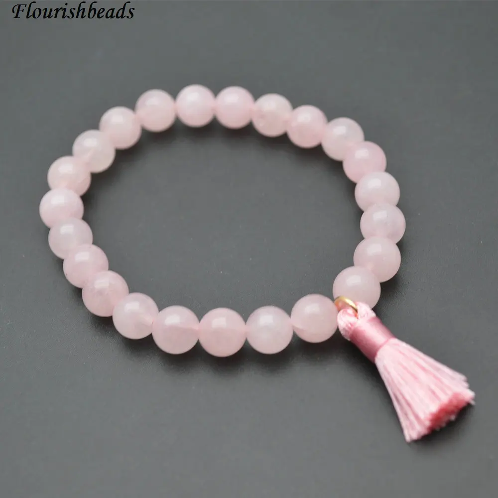 

Натуральный розовый кварц, 8 мм, камень, круглые бусины, розовая кисточка, очаровательные браслеты, модные ювелирные изделия Woan