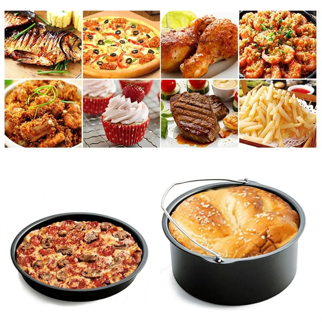 

5Pcs 6 Inch Air Fryer Frying Cage Dish Baking Pan Rack Pizza Tray Pot Accessories Bakeware Sets Air Frying Pan Accessories