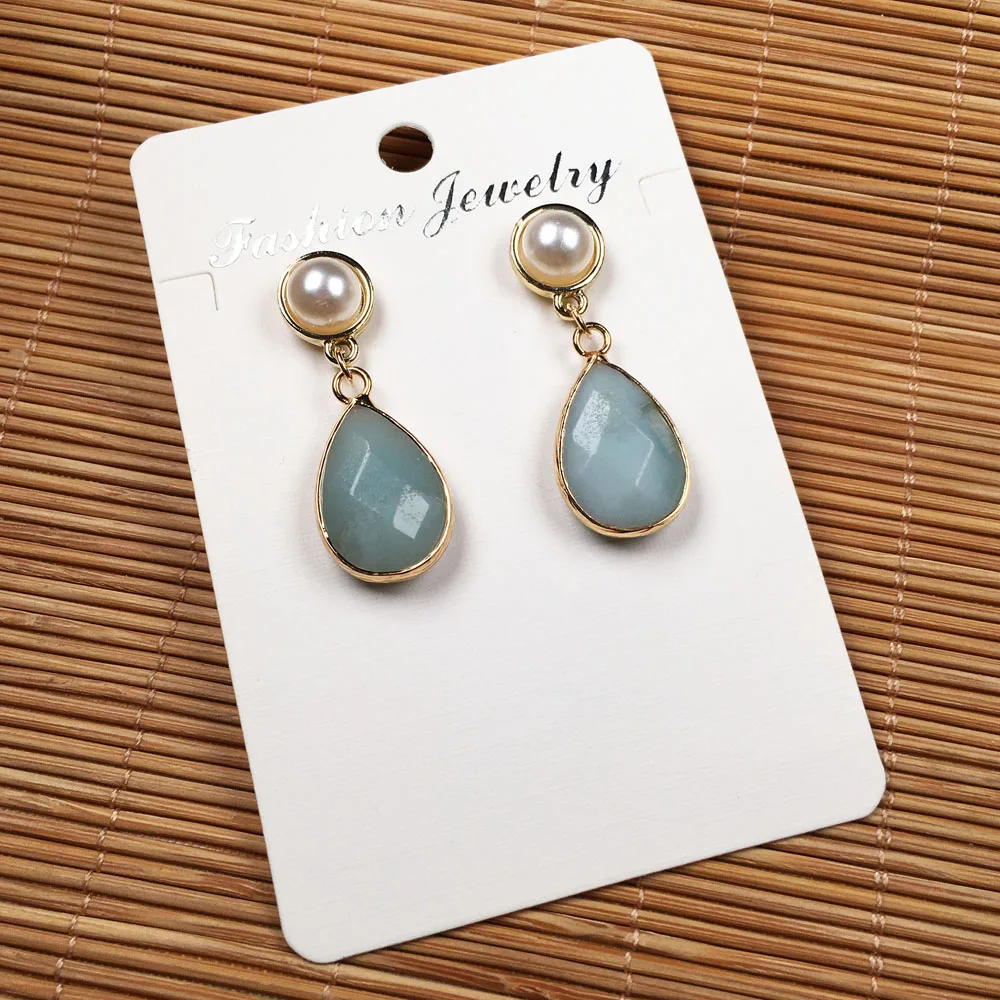 

Fashion Drop-Shaped Faceted Agate Pearl Ear Studs Natural Stone Rose Quartz Opal Amethyst Earrings for Women's Jewelry Gifts