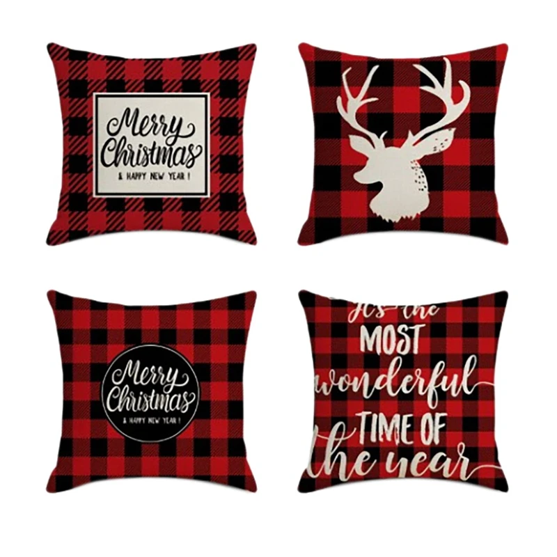 

4Pcs Christmas Pillowcase Santa Square Home Decor Linen Pillow Cases Cushion Covers For Sofa Car Cozy Gift 45X45cm