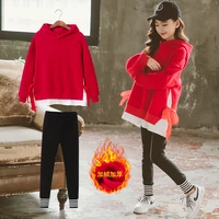 sport loose spring winter girls 2 pieces casual sets hooded tracksuit thicken children school suits kids teenage high quality