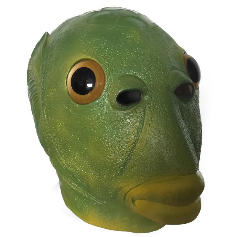 

Dropshipping Strange Green Fish Headgear Latex Green Fish Headgear Rushing Boba Mask Prom Party Horror Spoof Toys Holiday Gifts
