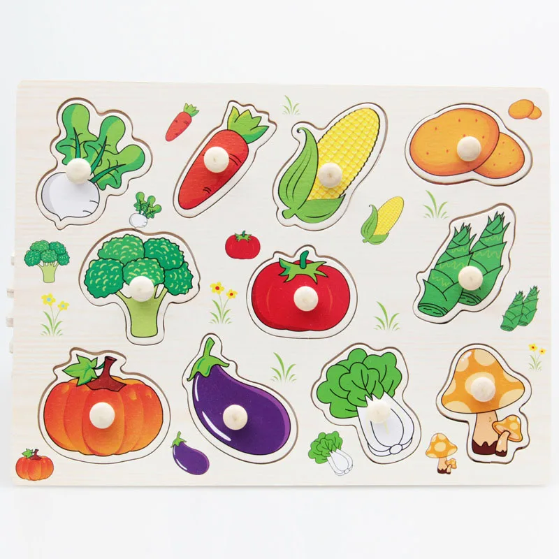 vegetables Деревянная игрушка мультфильм автомобиль/Морские животные головоломка ребенок подарок детские игрушки деревянный пазл/ручной захват Доска Набор Обучающие - Цвет: vegetables