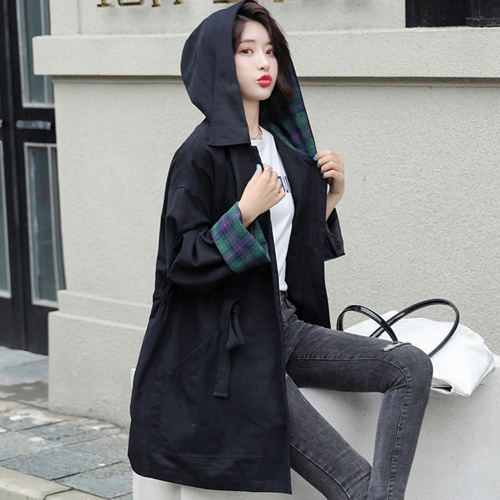 Женский длинный кардиган с капюшоном повседневный однотонный тренчкот длинным