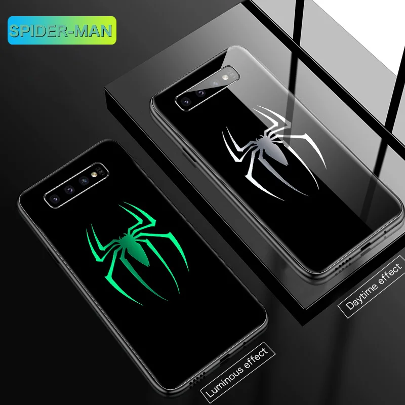 Spiderman Чудо-яд светящийся стеклянный чехол для samsung Galaxy S10 e 5G S9 S8 S7 Plus Note 8 9 10 Pro Железный человек Капитан Америка чехол для телефона - Цвет: Spiderman