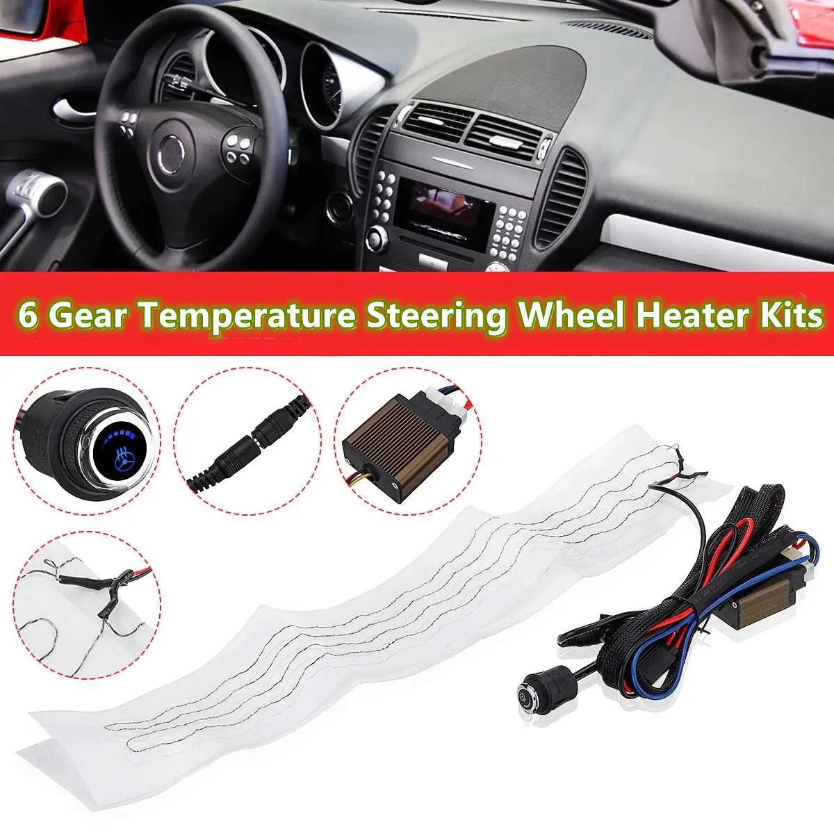 

6 Gear Temperature Adjustable Switch Universal Flocking Heating Cloth Car Steering Wheel Heater Kits Car Heat Pads Refit